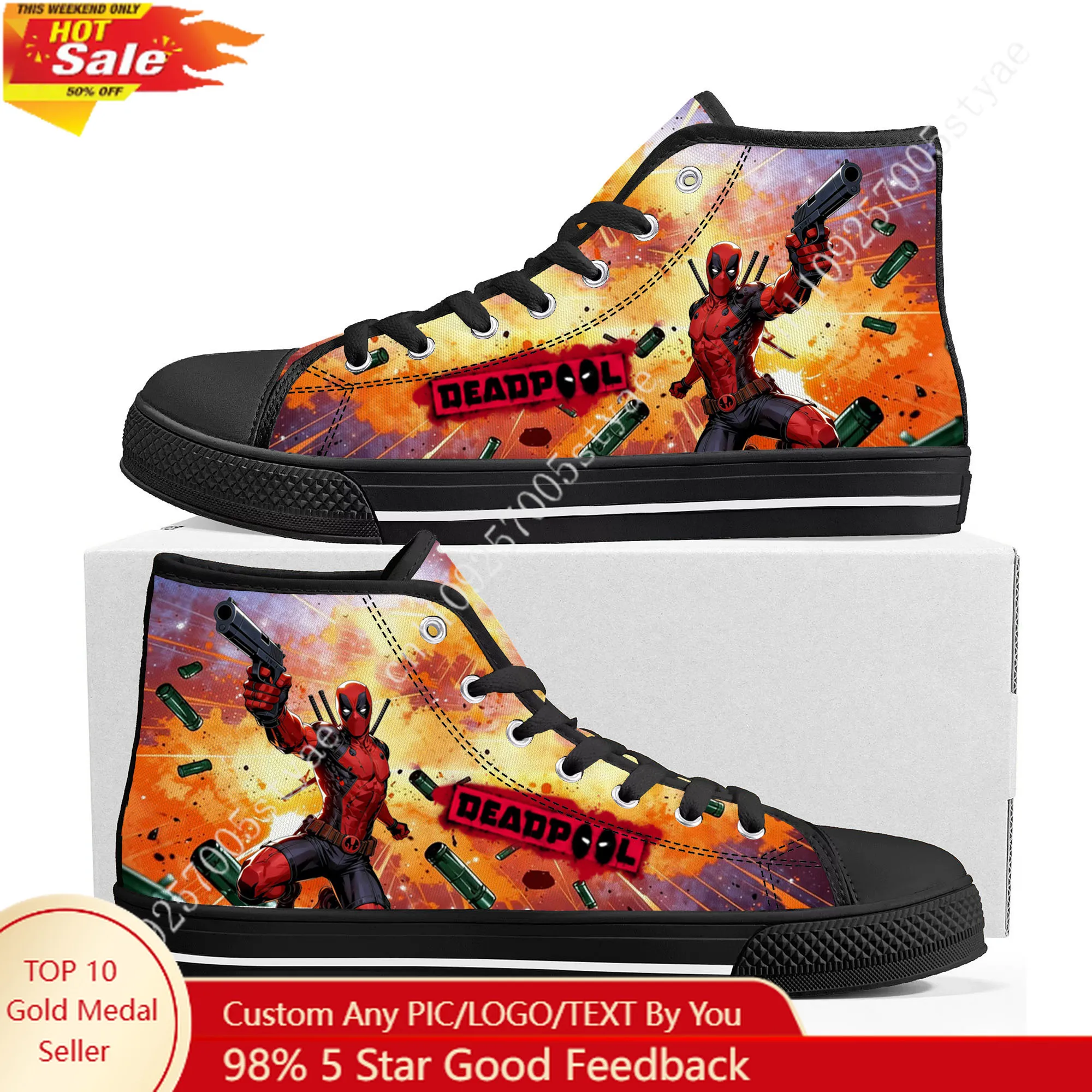 

Marvel Deadpool High Top High Quality Sneakers Mens Womens Canvas Sneaker Ghana Fashion Casual Shoes Custom Shoes