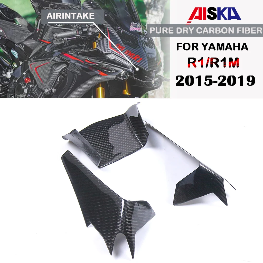 Motorcycle Accessories Air Intake Cover Front Fairing Kit 3K Dry Carbon Fiber For Yamaha YZF-R1 R1M 2015 2016 2017 2018 2019