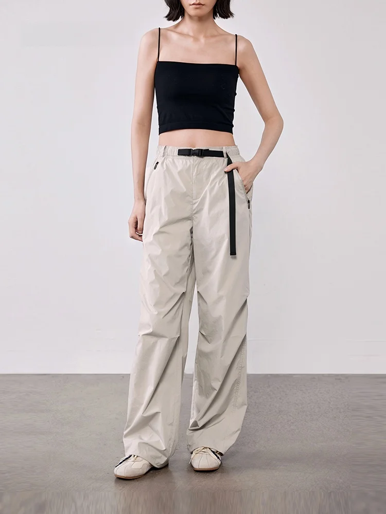 

XMOOM2025 Autumn New Style Casual Straight Leg Pants Women's Buckle Waist Workwear Lightweight Comfortable Loose Fit Trousers