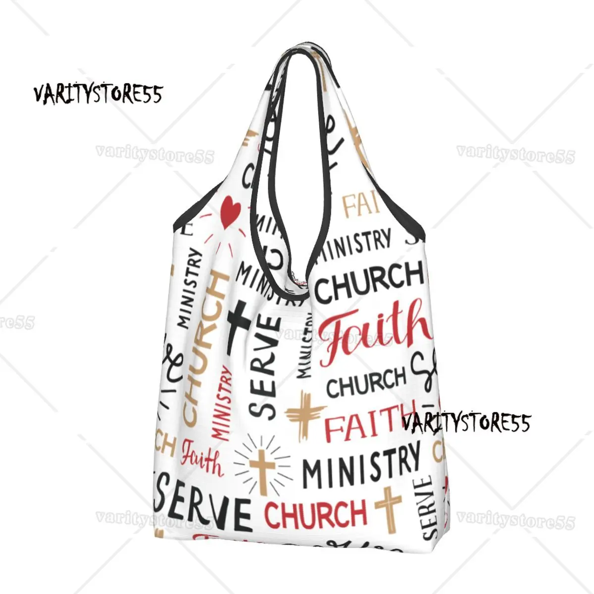 Reusable Christian Words Faith Church Ministry Serve Biblical Shopping Bag for Groceries Foldable Grocery Bags Washable Tote Bag