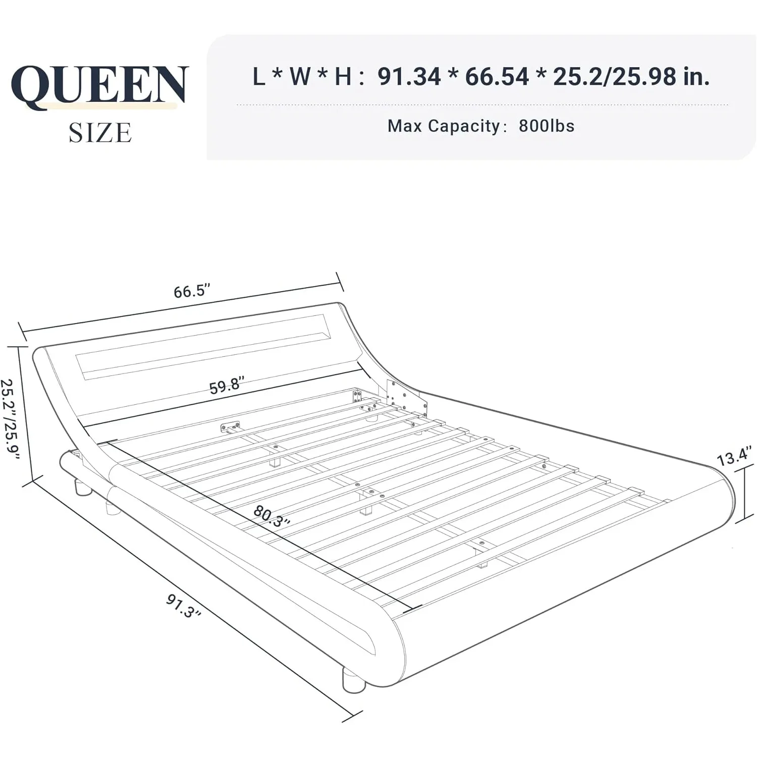 Queen Size LED Platform Bed Frame with Adjustable Headboard/No Box Spring Need/Easy Assembly/Faux Leather