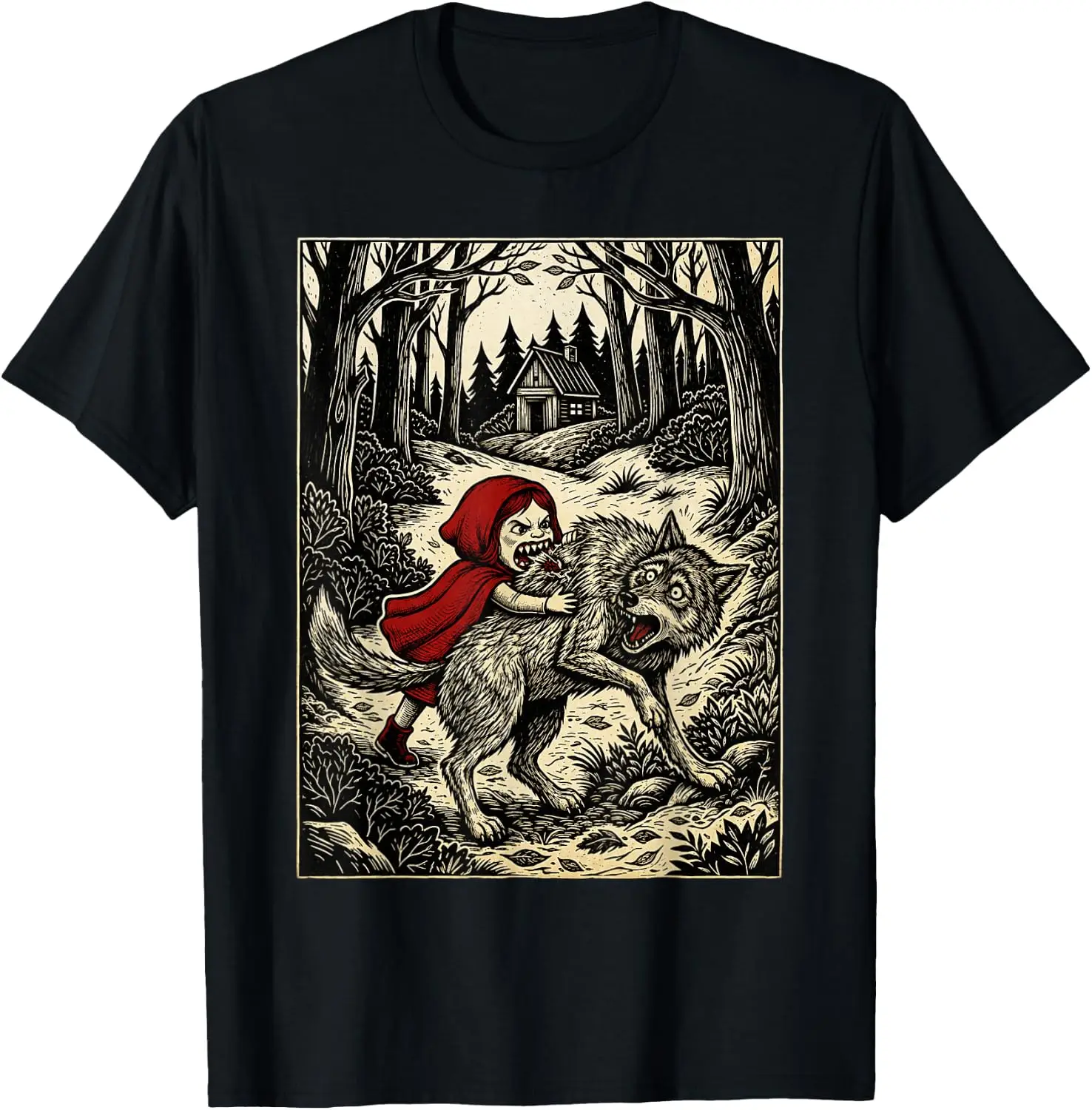 Humor Of Inverted Stories Little Red Riding Hood Funny Meme T-Shirt 100% Cotton Trendy Y2K Short-Sleeve Tee-Soft, Quick-Drying,