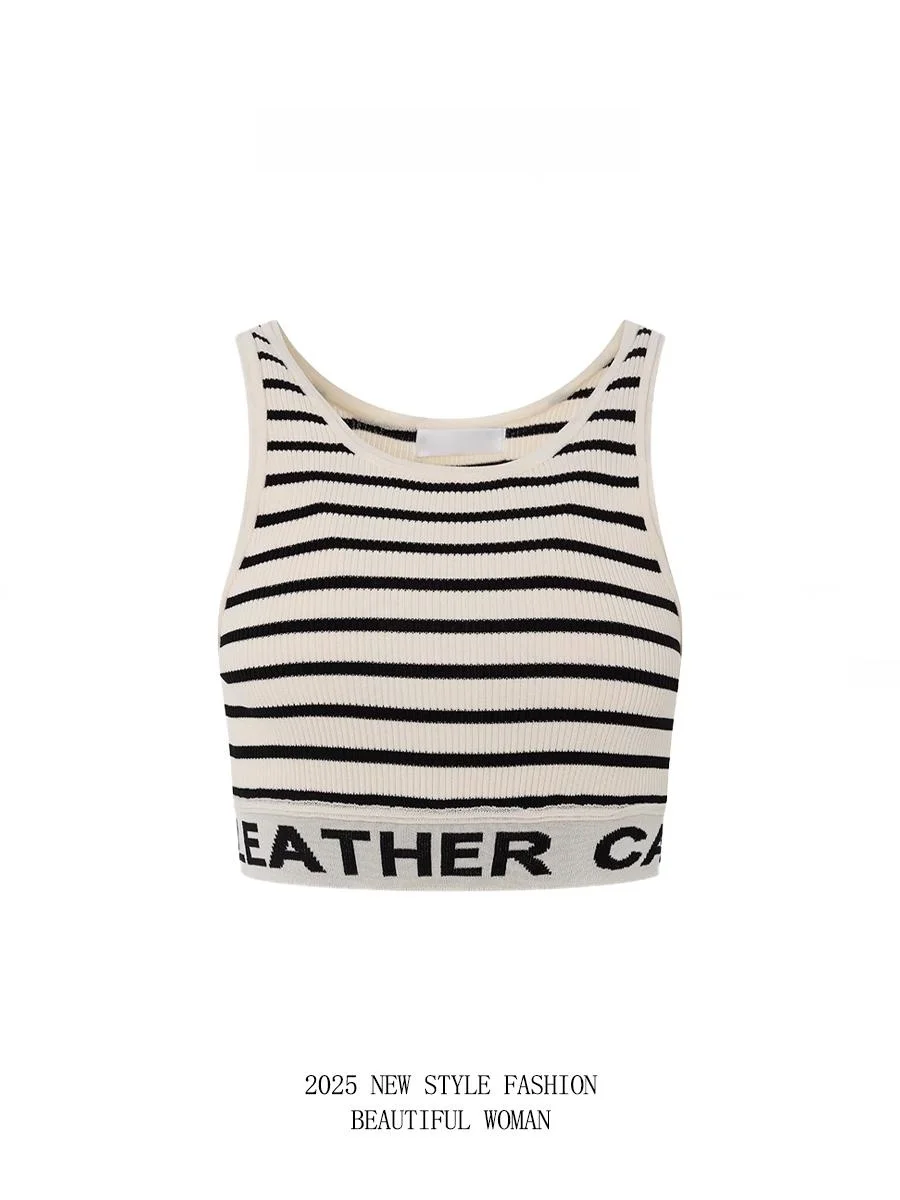 

Универсальный облегающий укороченный топ в полоску с надписью, женский летний новинка, топ на тонких бретелях, юбка с высокой талией, повседневный стиль