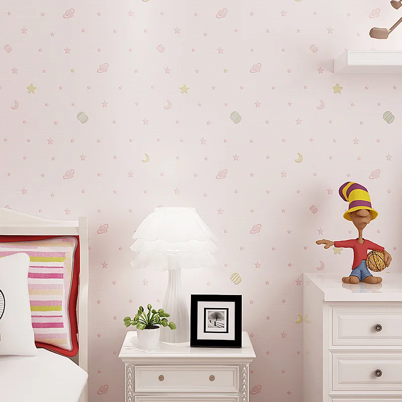 

Pink Blue Cartoon Stars moon Kids Boy Bedroom Wallpaper Roll for Girl Room Kindergarten Children Wall Paper Baby Study Room