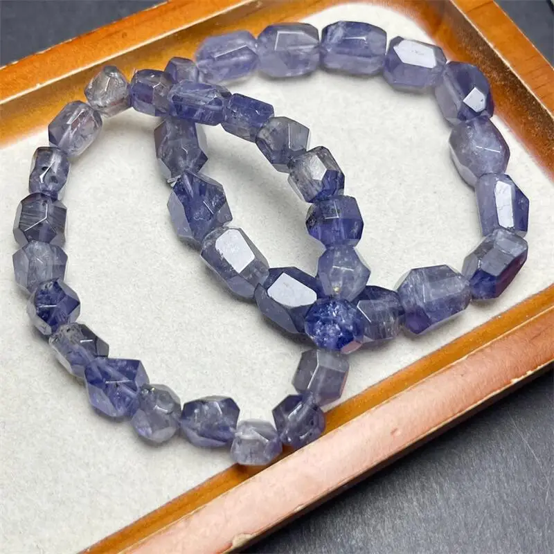 8-10MM Natural Freeform Iolite Bracelet Rock Stretch Bangle Crystal Gemstone For Men Women Fashion Jewelry Gift 1PCS