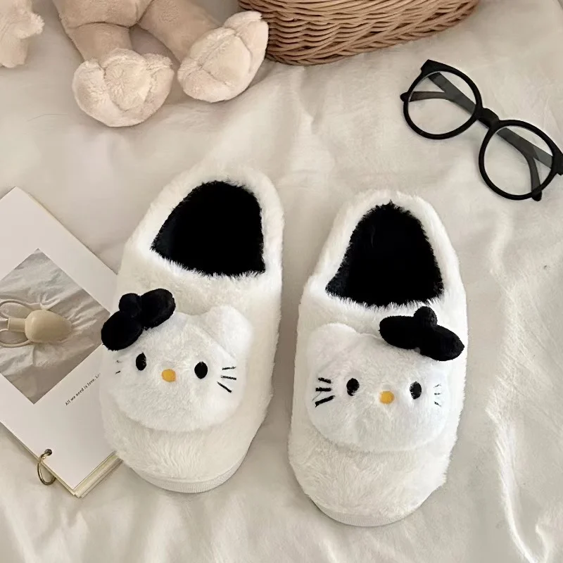 Sanrio Plush Slippers Hello Kitty Kawaii Cute Student Autumn Winter Bedroom Soft Padded Plush Bedroom Aldult Shoes Girls Xmas