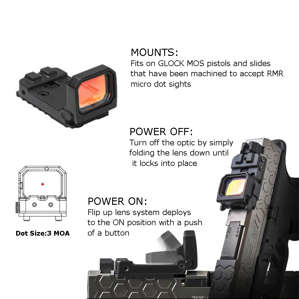 Imagem -04 - Tactical Flip up Red Dot Sight Reflexo Holográfico Dobre Mini Scope Mos Glock ou Slide Cut Pistol Mount Base Optics Sight