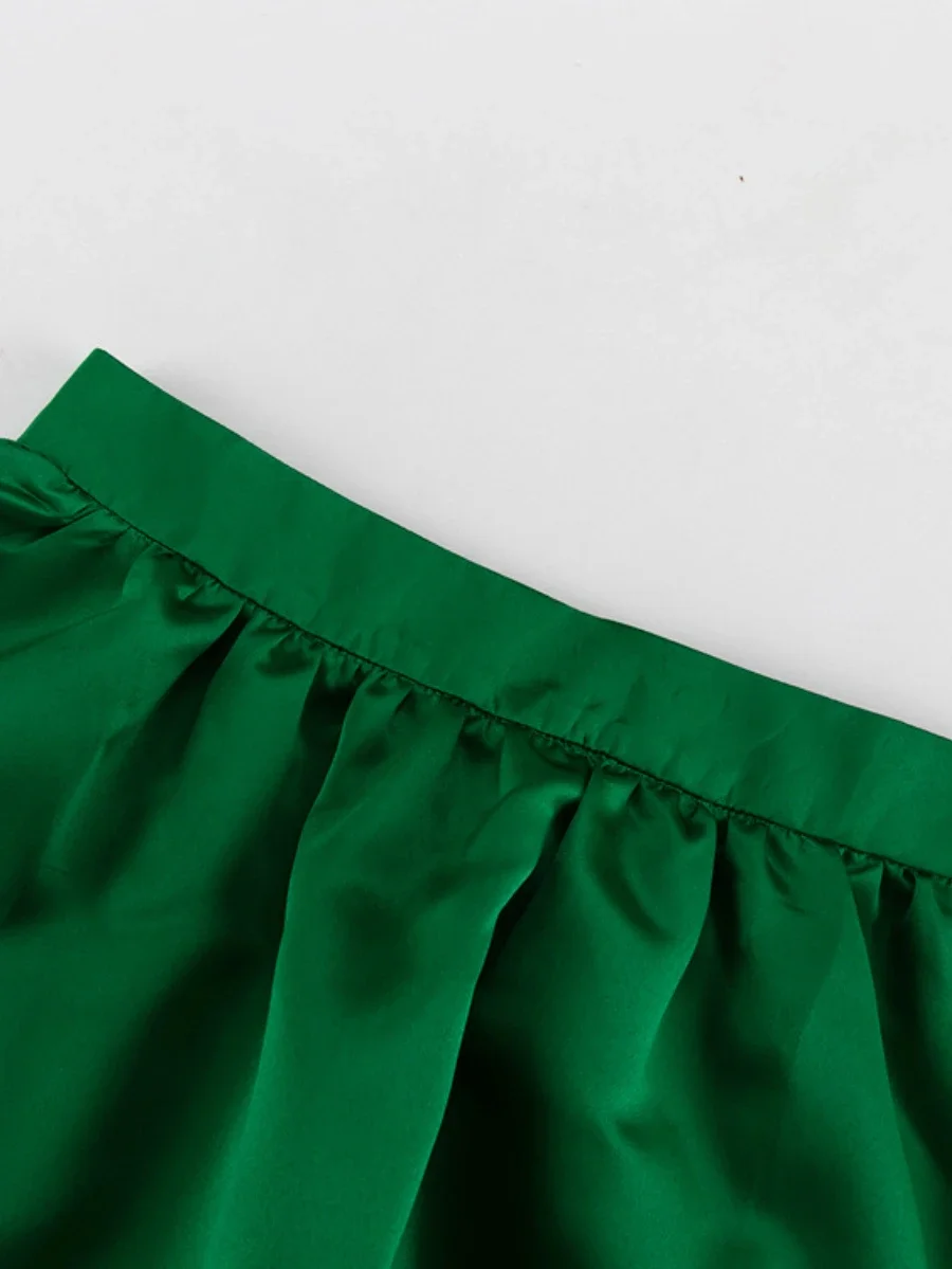 Bornladies Summer Women Green Skirt Fashion Simple Versatile Long Skirt Hanging High Waist Large Swing Umbrella A-line Skirt