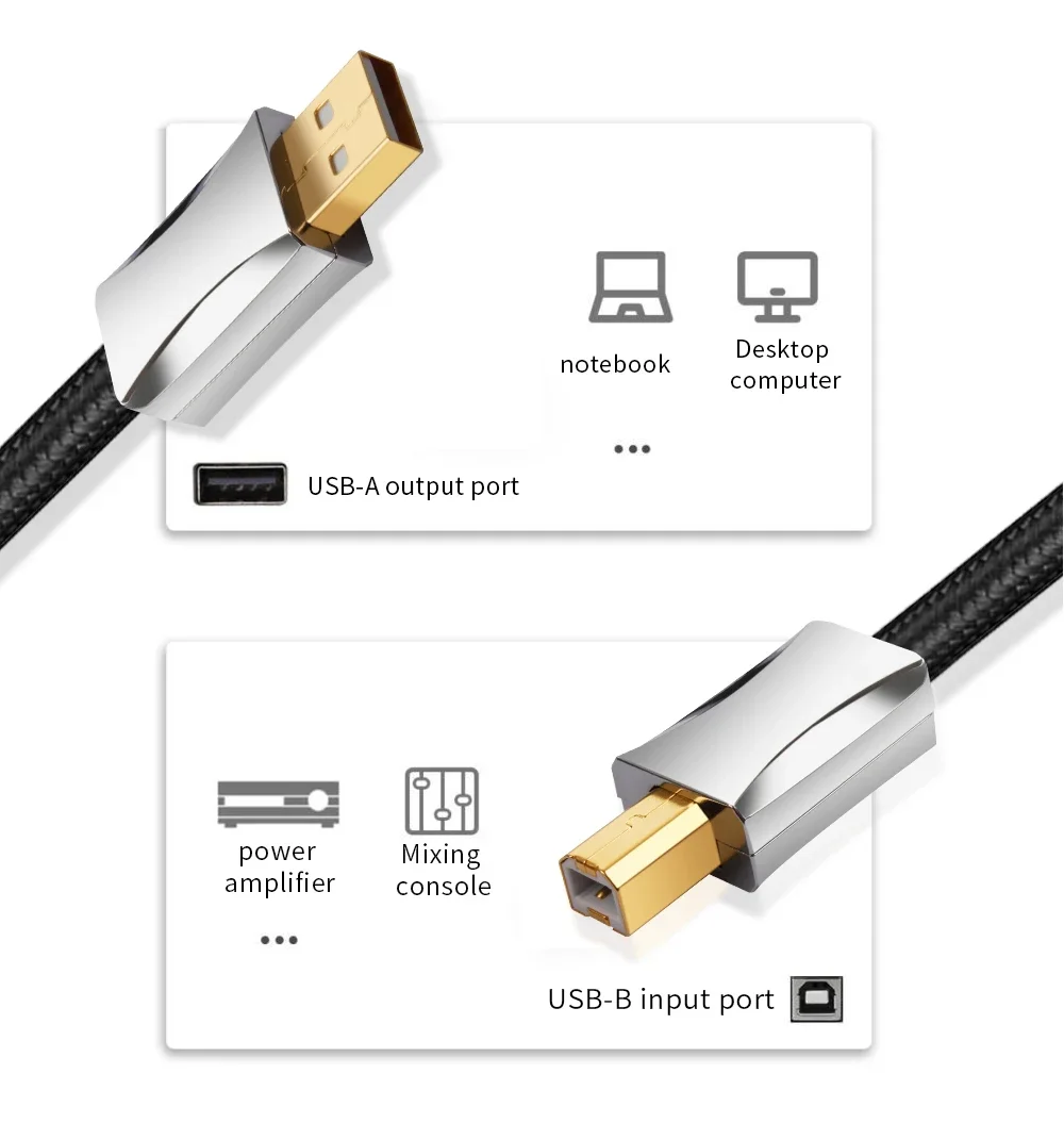 Hifi USB Cable High Quality 6N Silver Plated Type A to Type B HiFi Audio DAC Player Cable Printer Data Wire A-B usb Cable