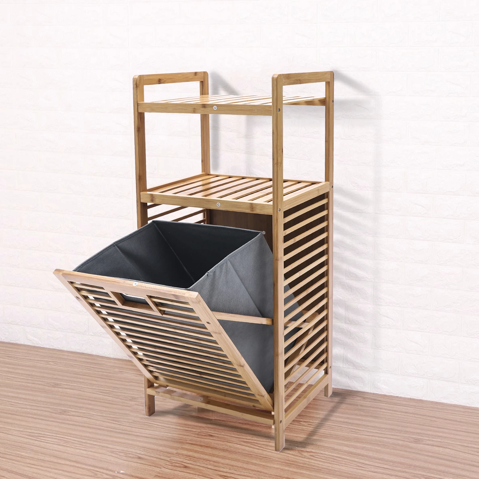 Bamboo Storage Shelf 3-Tier Laundry Basket For Household Good Simple Organizer Home Decor Laundry Shelves