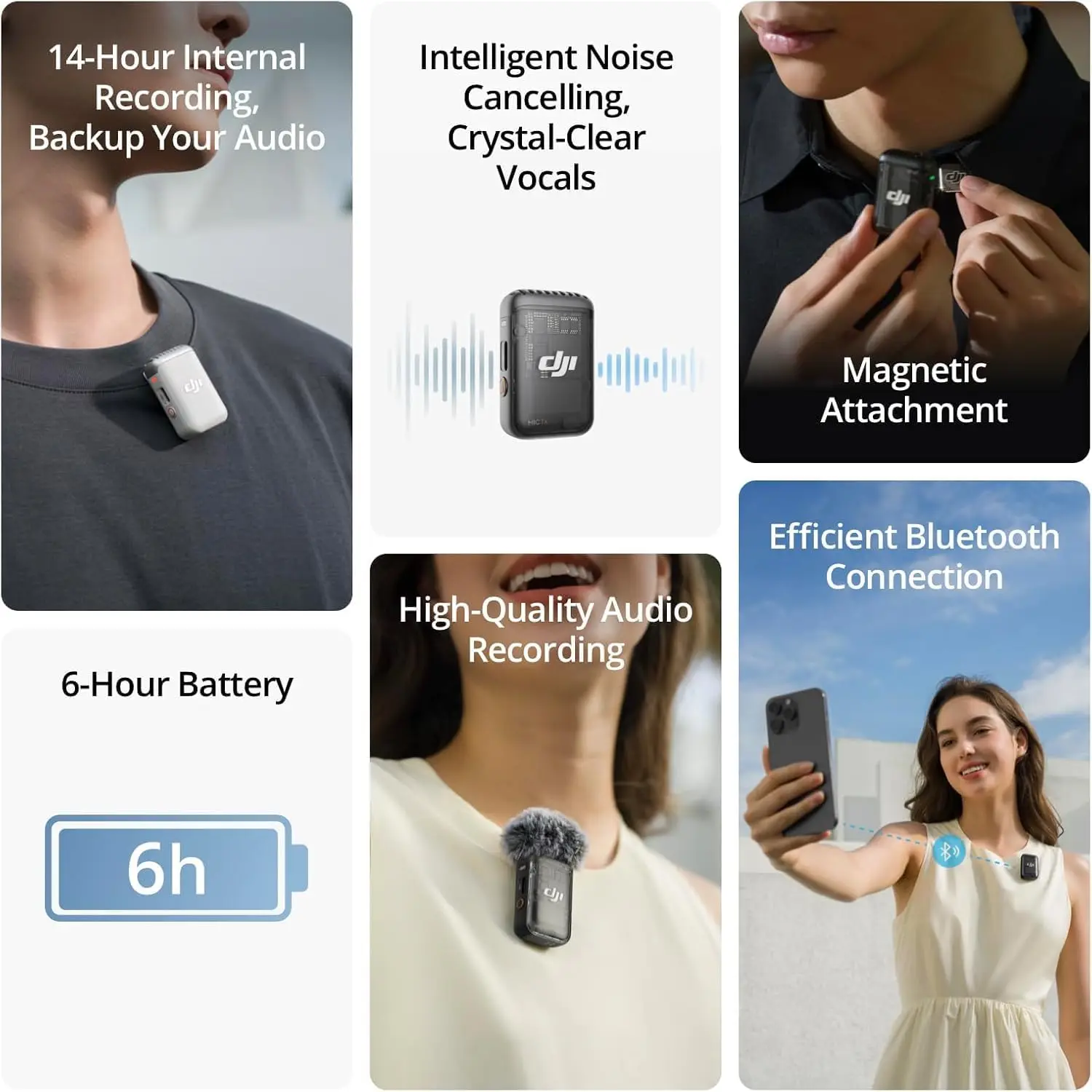 Refurbished Used DJI Mic 2 Transmitter Wireless Bluetooth Microphone with Intelligent Noise Cancelling 14-Hour Internal Recording 6-Hour Battery Magnetic Attachment for Vlogs view 7