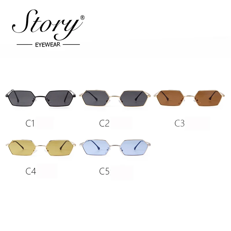 STORY Fashion Metal Hexagon Sunglasses Women Men 2024 Brand Designer Vintage Yellow Small Frame Rectangle Sun Glasses S9537A