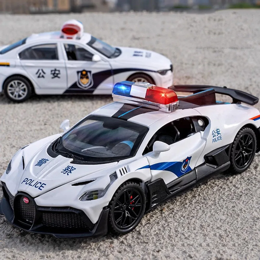 รถของเล่นโมเดลรถตำรวจ DIVO สเกล 1:32 รุ่น BOLIDE ซูเปอร์คาร์ โลหะหล่อขึ้นรูป ประตูเปิดได้ มีเสียง มีไฟ แบบดึงหลัง รถสปอร์ต ของขวัญสำหรับเด็ก