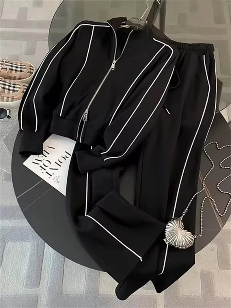 Frauen Zwei Stück Sets Casual Zipper Jacke und Gerade Hosen frauen Set Vielseitige Sportswear Frühling Casual Damen Trainingsanzug