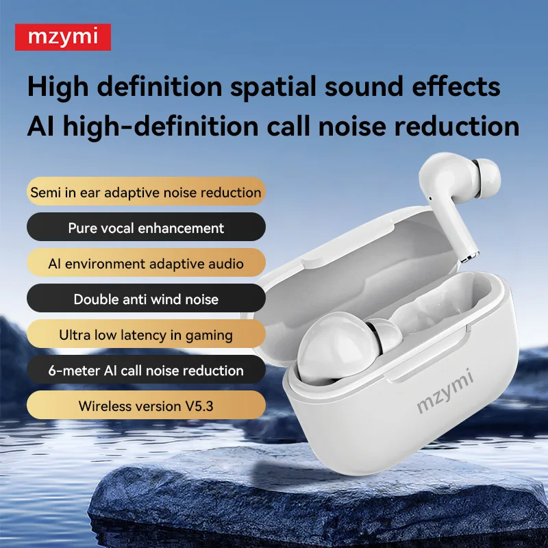 mzymi Bluetooth5.3 Earphones Wireless Earbuds InEar E17 ENC Hifi Stereo Sports Earphones Noise Reduction Headset For XIAOMI