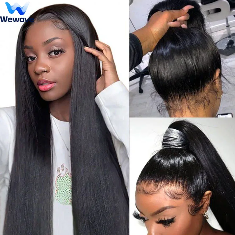 

Wewave 360 Полный парик шнурка Прямые парики из натуральных волос 1b Черный парик Предварительно выщипанный Отбеленный узел Невидимый ремешок Высокая плотность