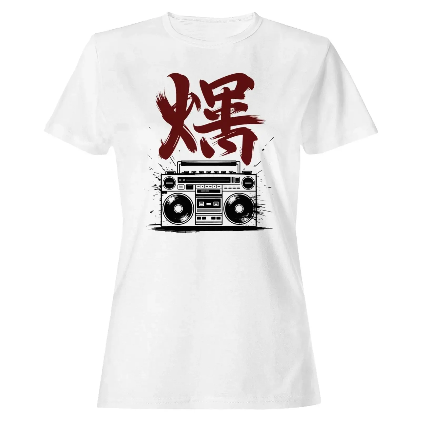 Japanese Explosion Kanji Boombox Women's T shirt vintage Washed Stylish Slightly Top For Everyday Wear Soft designer clothes