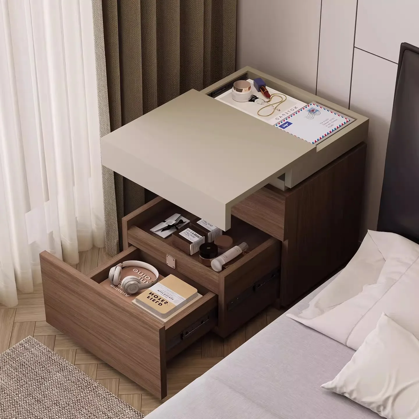 DSA hidden bedside table hidden side cabinet high-end bedroom bedside multi-function light luxury storage cabinet