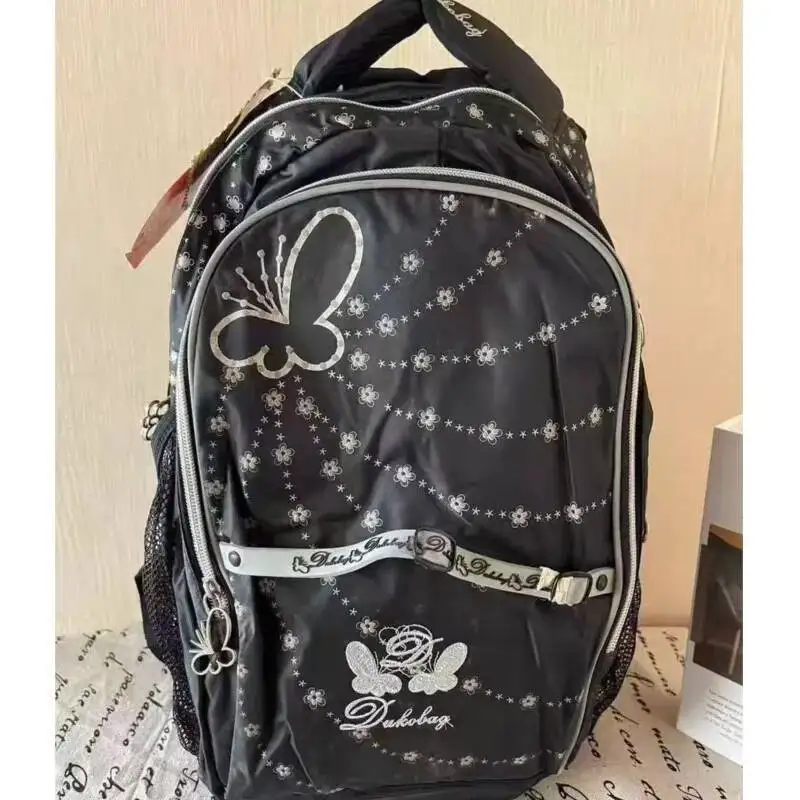 Bloom Retro Large Capacity Black Backpack College Student Print Schoolbag Women 2025 Vintage Versatile Y2k Backpacks Aesthetic