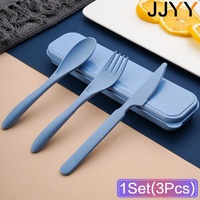 JJYY 1Set(3Pcs) Creative Portable Cutlery Set With Case Knife Fork Spoon Set Students School Office Home Travel Supplies