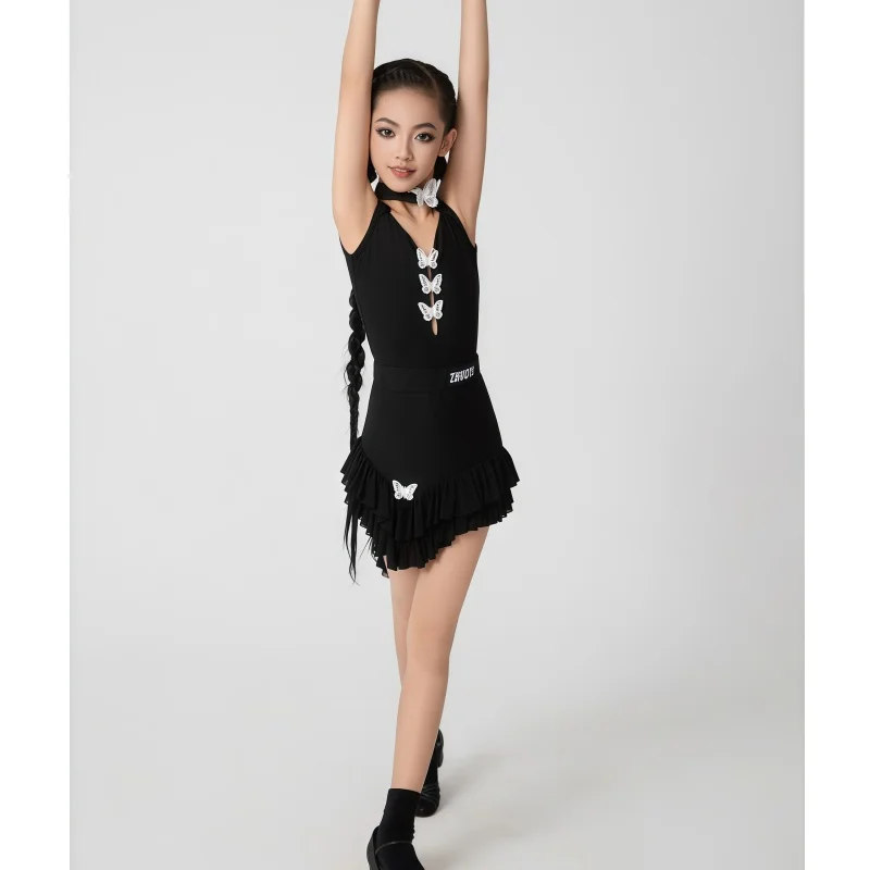customized women's adult girls Latin dance costume practice sleeveless performance suit fringe dress tassel skirt faldas set