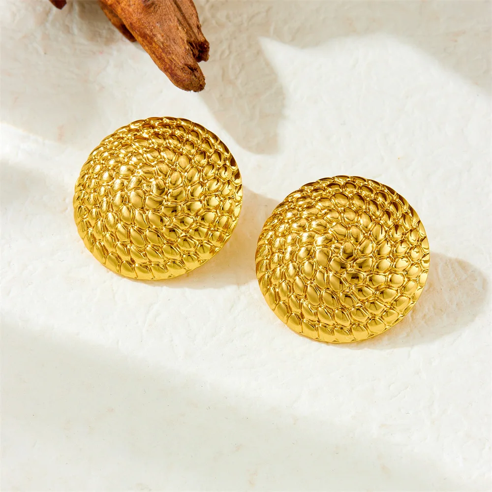 Neue stilvolle runde Edelstahl-Ohrringe im Vintage-Stil mit übertriebenem Design und spiralförmigem geometrischem Vergoldung