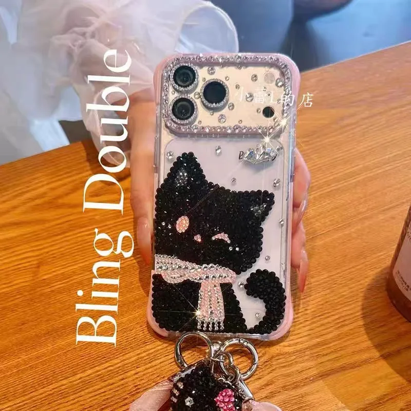 Customized cute fairy cat rhinestone phone case, suitable for iPhone