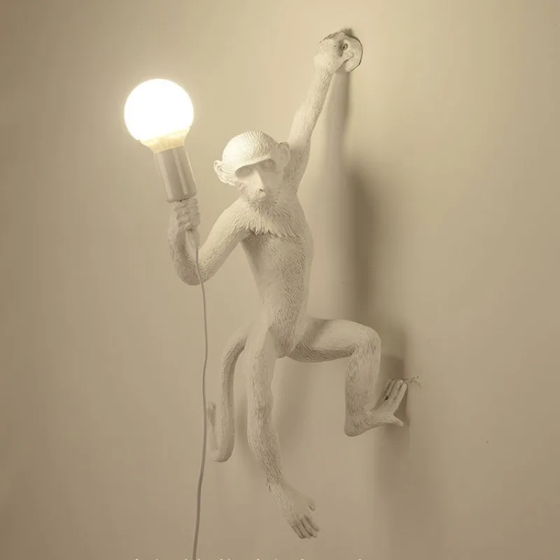 Monkey Lamp Retro Hemp Rope Resin Pendant Light Animal Hanging Lamp Living Room Bedroom Chandelier Home Decor Lighting Fixtures