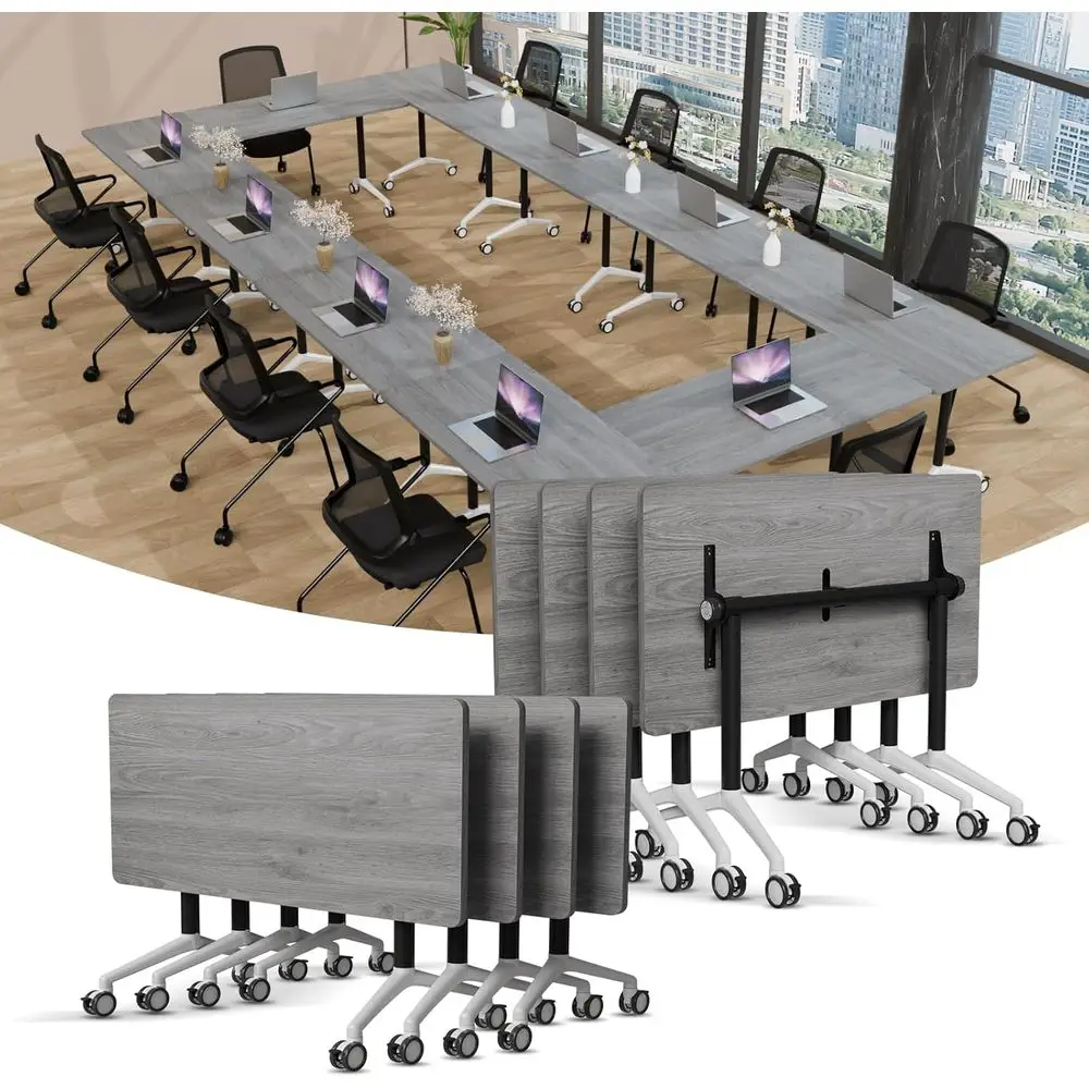 

Серый конференц-стол на 4-6 человек с поворотом на 360 градусов ° Складной конференц-стол с поворотными колесиками (47 дюймов, 4 шт.)