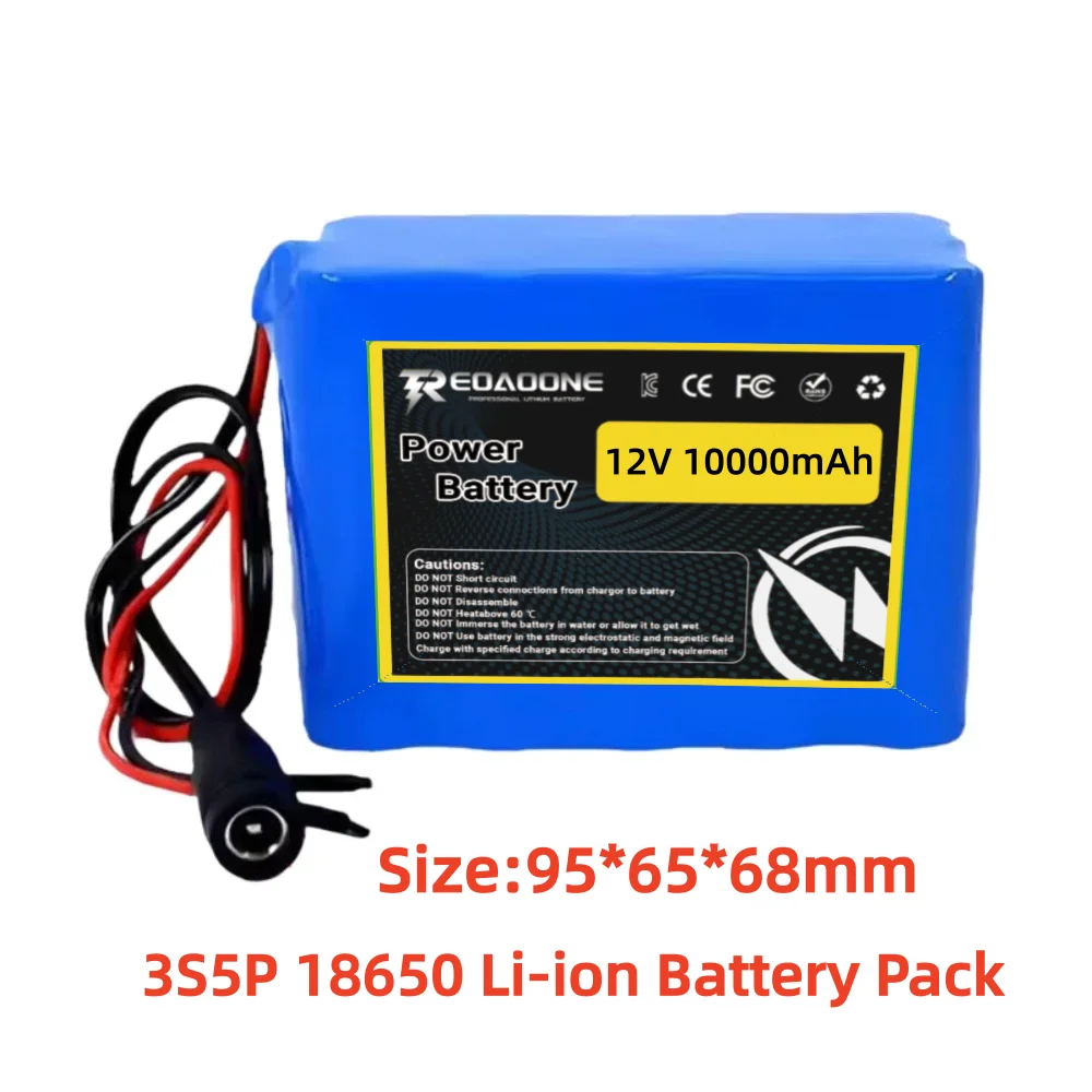 High Capacity NEW 12V 10000mAh 3S5P 18650 Lithium Battery Pack - Built-in BMS for Low-power Electronic Equipment