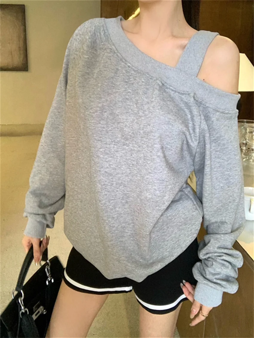 Alien Kitty Loose Off Shoulders Chic Sweatshirts Damen All Match Casual Shorts 2025, Frühjahr, neue tägliche Vintage-Mode