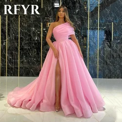 RFYR High Split Prom Dress Tulle Wedding Evening Dress Party Dress Court Train Prom Gowns One Shoulder Formal Dress Customized