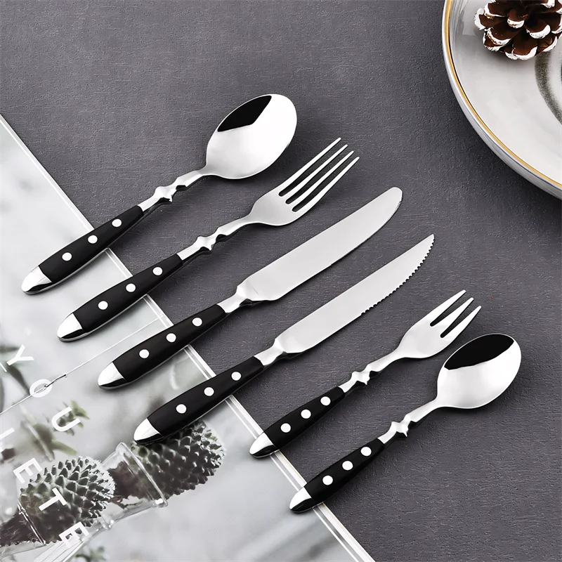 Hotel Western Cutlery Sets Stainless Steel Fork Spoon Knife Full Dish Dining Sets Tableware Pretty Wooden Handle Kitchen Utensil