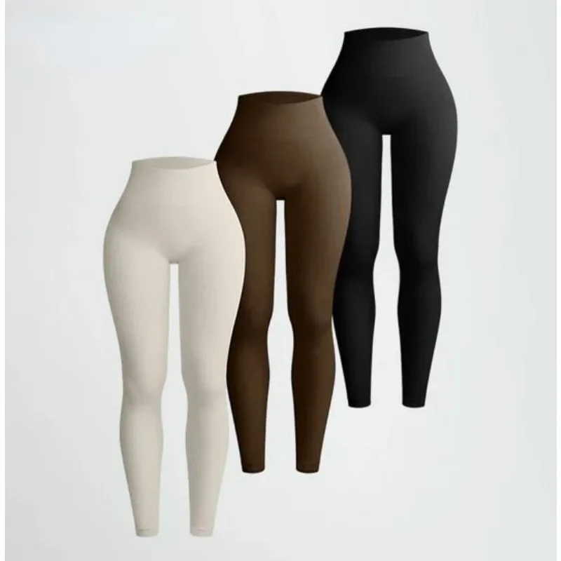 Leggings lavorati a maglia da donna collant Slim senza cuciture Gym Trainning Running vita alta Hip lifting pantaloni Fitness Yoga elastici alti