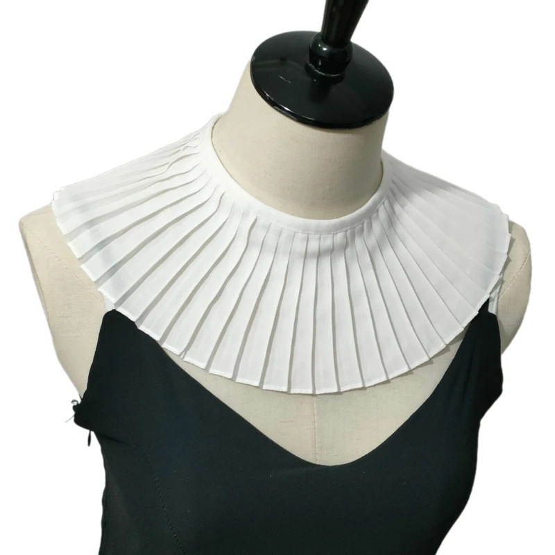 

Women Girl Pleated Ruffle Solid Color False Collar Elegant White Capelet