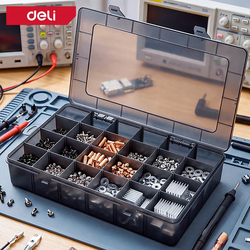 Screw Bolt Storage Box 9-24 Grid Removable Dividers Dustproof Parts Organizer For Nails Drill Bits Hardware Small Accessories