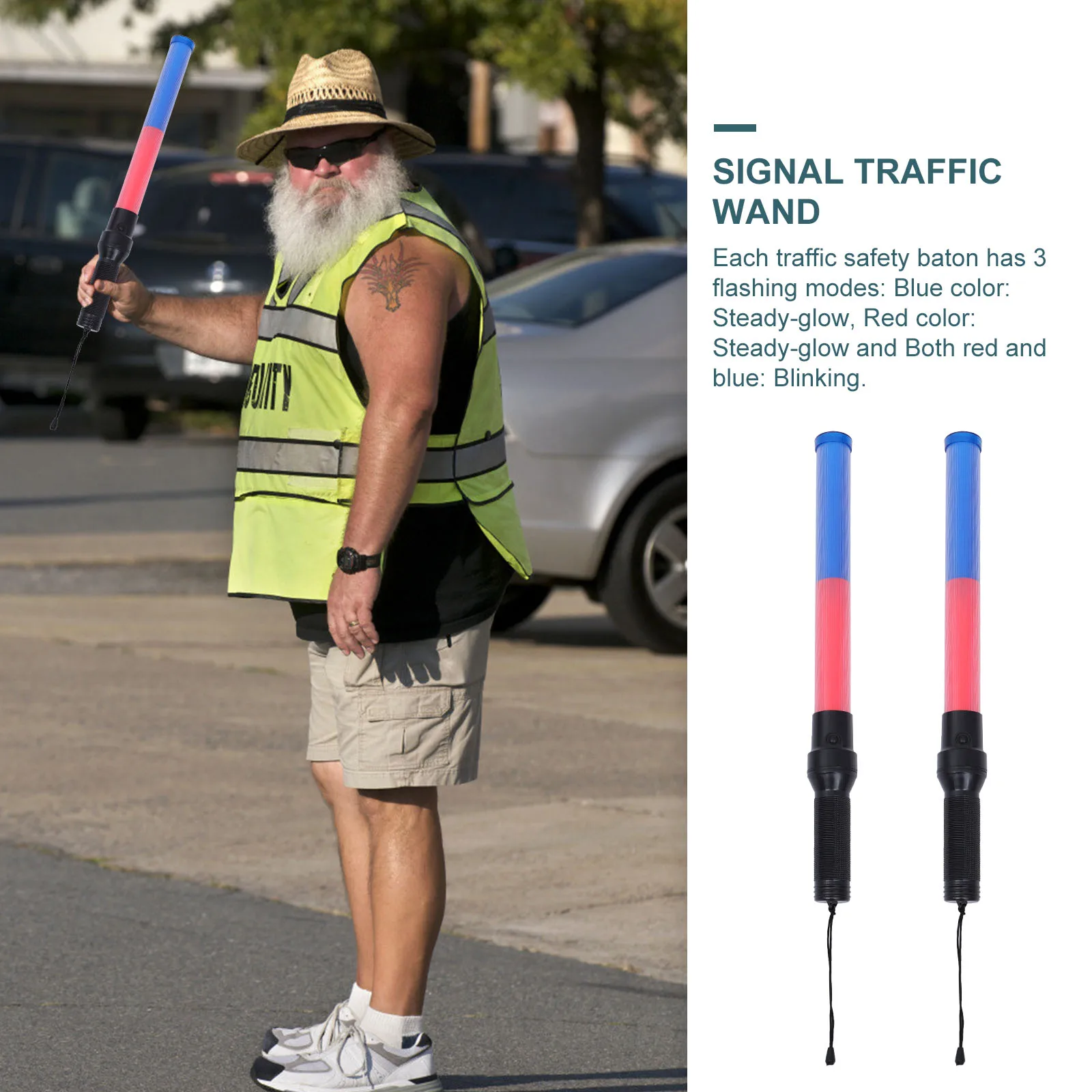 2pcs Traffic LED Rechargeable Signal Wand for Emergency Alerts Parking Guides Construction