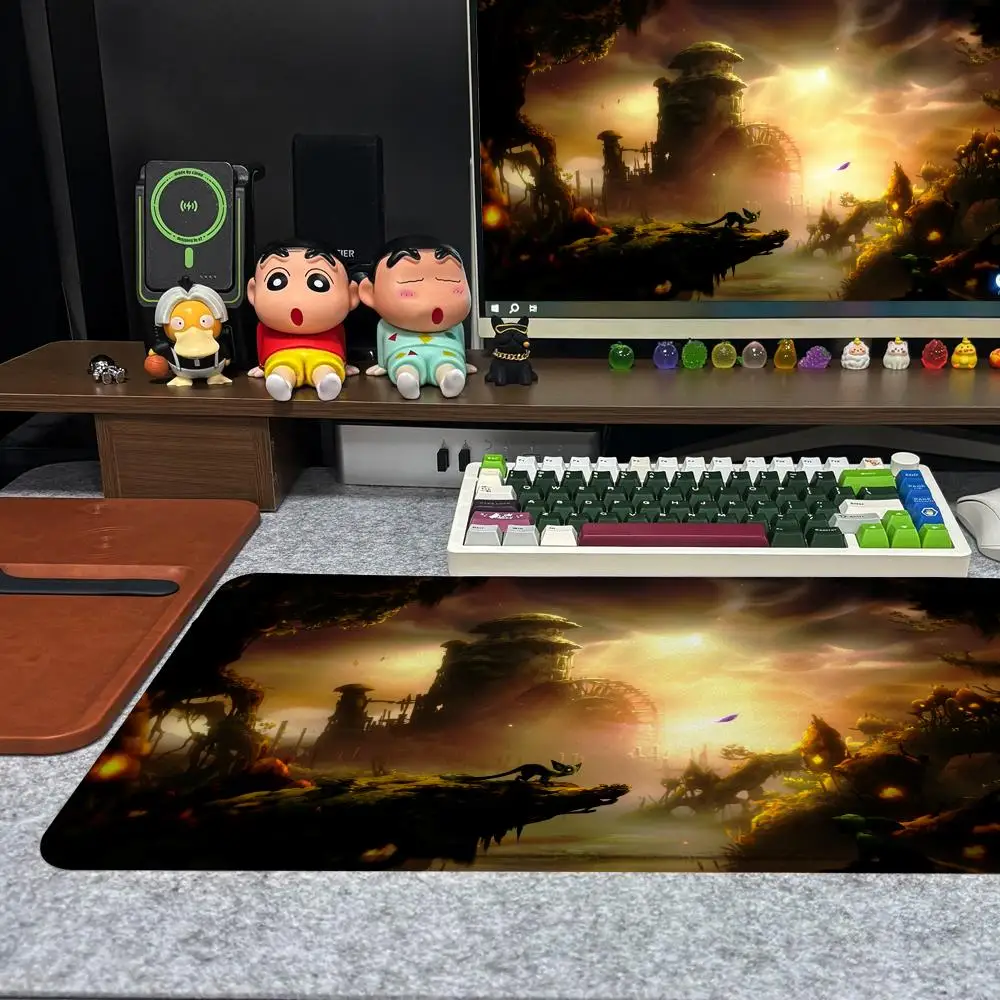 Tapis de souris Xxl pour ordinateur, clavier de Gamer antidérapant de grande taille, 90x40cm, Design artistique, tapis de bureau HD Ori et la volonté des sages