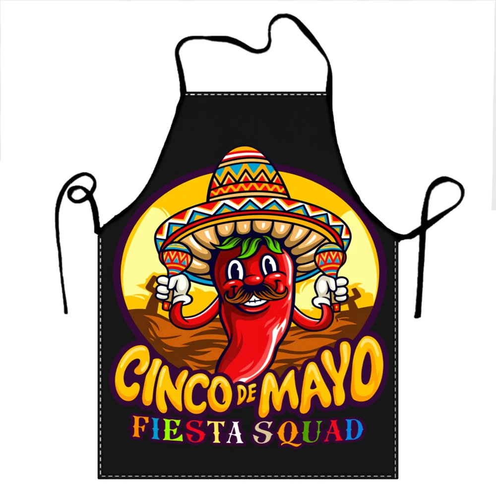 Cinco De Mayo Fiesta Squad Apron With Mexican Pepper Character And Sombrero Design For Party Cooking And Celebrations