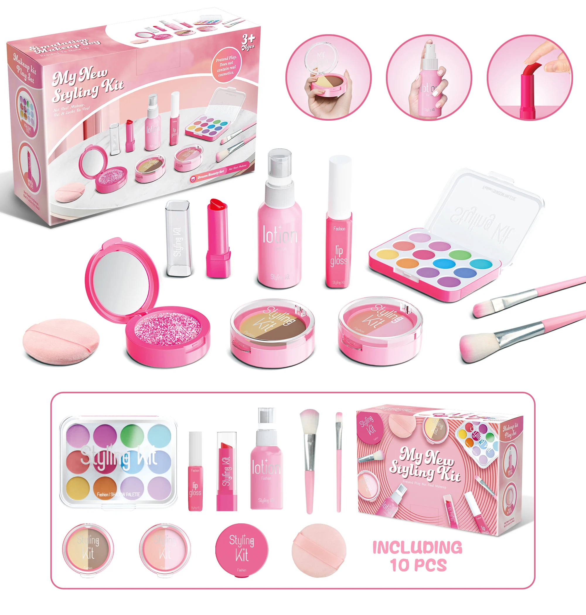 Play Makeup Toys, Simulated Cosmetics Fake Makeup Set Lipstick Powder Blusher Not Real Makeup for Girl Gifts