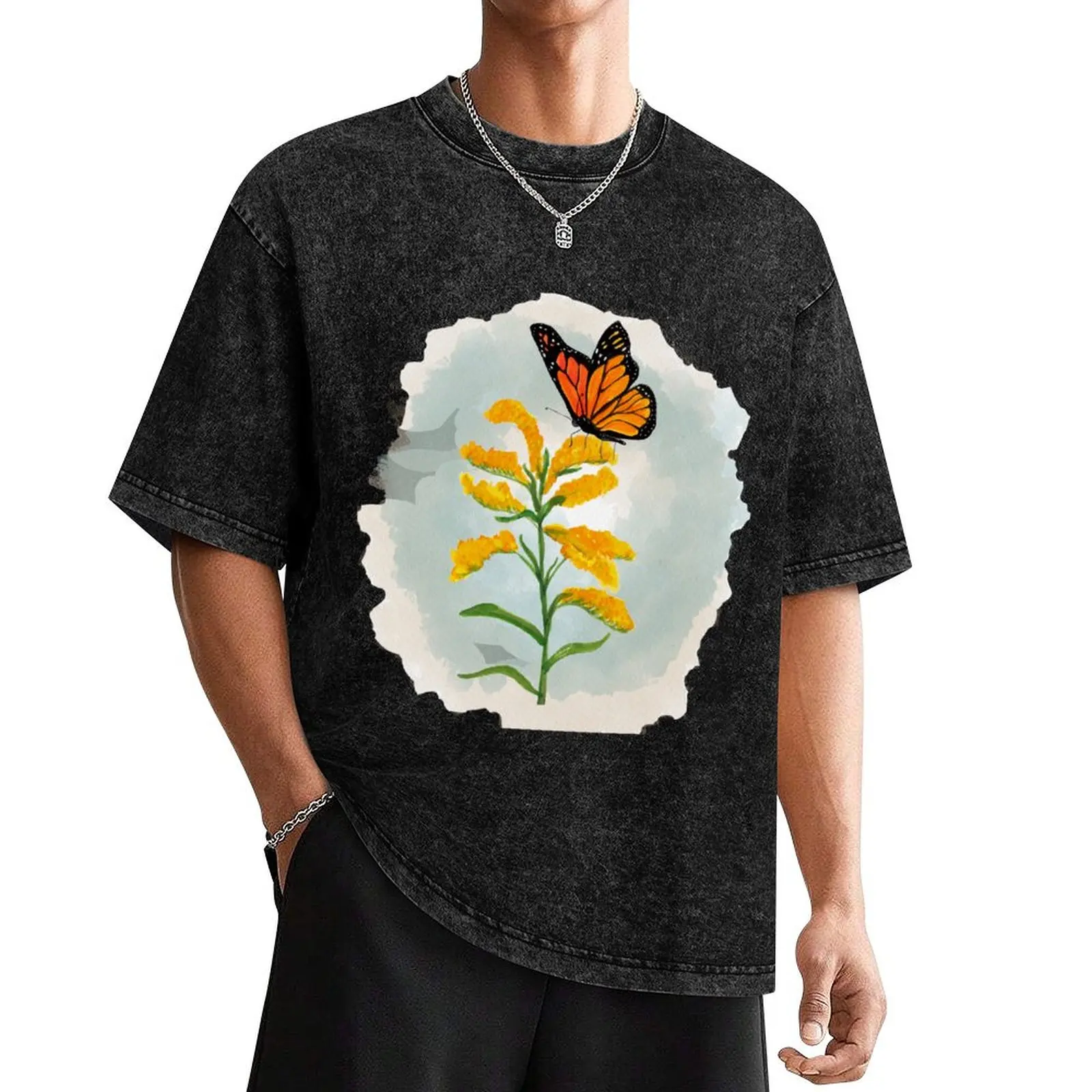 Monarchs and goldenrod - Teal T-Shirt custom t shirt Aesthetic clothing outfits for men