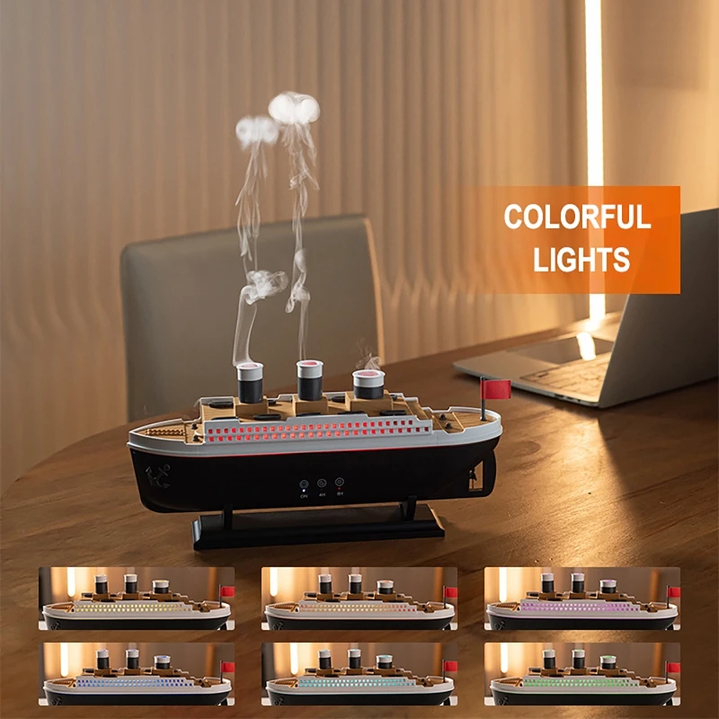 Colorful Atmosphere Light Spray Aromatherapy Diffuser Ship Model Clouds Home Bedroom Ultrasonic Humidifier Decoratio Night Light