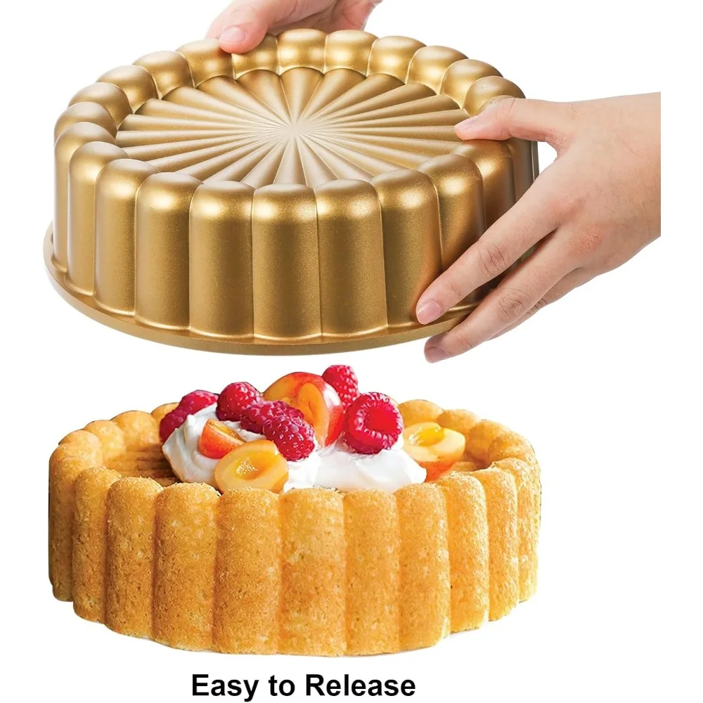 9.5 Inch Round Charlotte Cake Pan Reusable Nonstick Aluminium Cake Mold with Flower Shape for Cheese Pudding Brownie Tart Pie