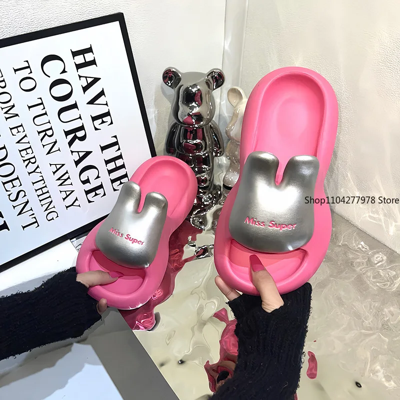 2025 New Summer Home Slippers Women's Fashion Outer Wear Non-slip Flat Bottom Cool Slippers Two-color Rabbit Eva Slippers