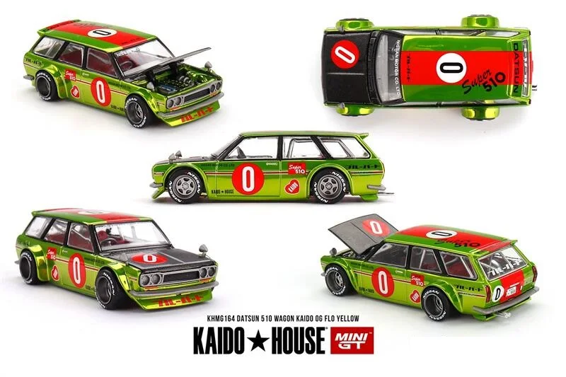 

Kaido House x MINI GT 1:64 510 Datsun Wagon Og Flo Желтые литые модели автомобилей