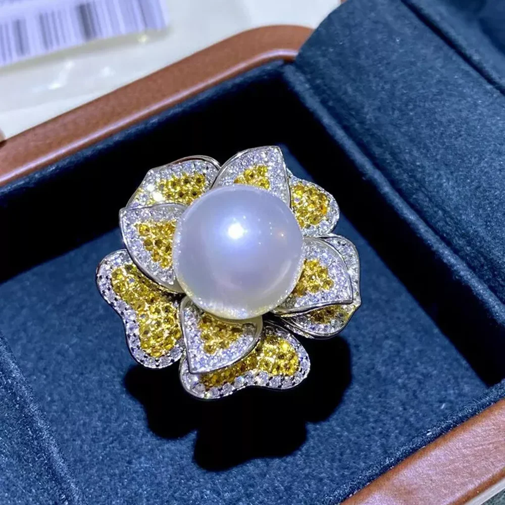 

Gorgeous AAAA 10-11mm 11-12mm South Sea white round pearl opening adjustable ring 925S