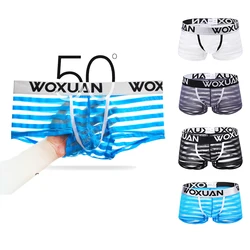 Horizontal Men's Flat Angle Utra-thin and Traceless Mesh Tansparent Perspective Breathable and Sexy Four Corner Underwear