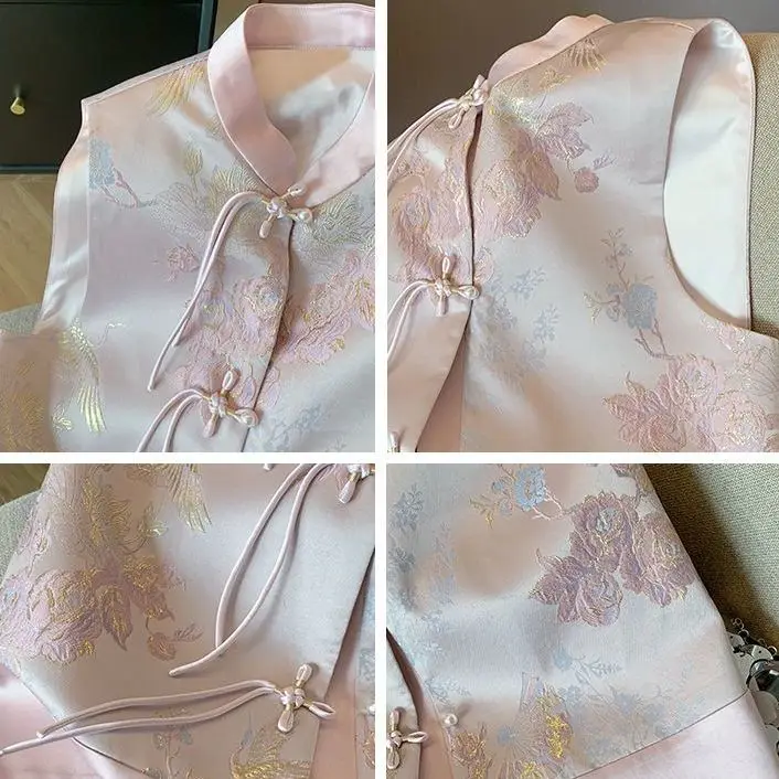 Pink New Chinese Style Embroidery Tassel Buckle Vest, Women\'s Spring High-end Temperament Tang Style Outerwear Vest
