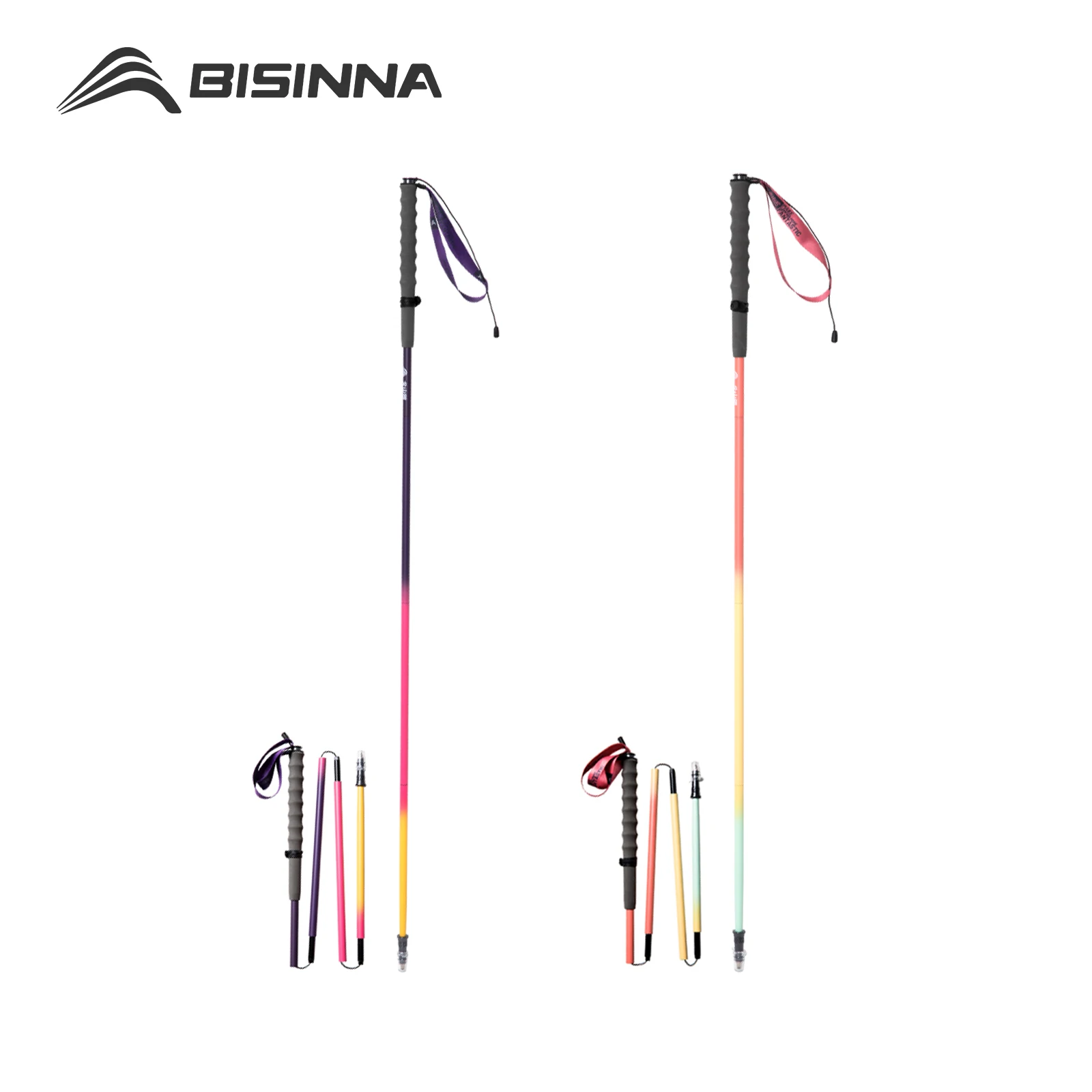 BISINNA 2PCS Ultra-light Trekking Poles Quick Lock Folding Hiking Sticks Carbon Fiber Trail Running Canes Nordic Walking Sticks