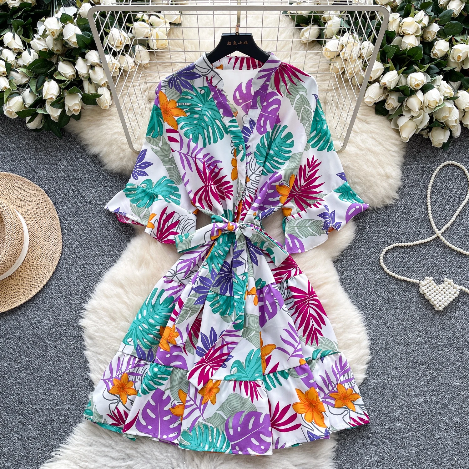 Chic vintage Sexy dulce mariposa manga estampado elegante Hada moda coreana Boho vestido veraniego ropa de mujer